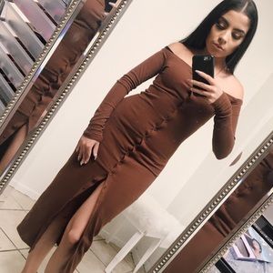 Brown button up bodycon dress